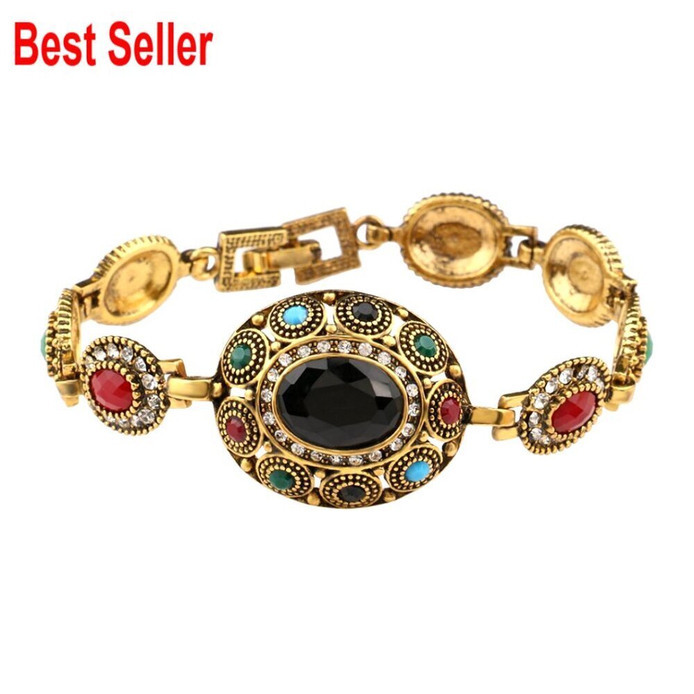 Vintage Turkish Bohemian Bangle Bracelet Gold Color Link